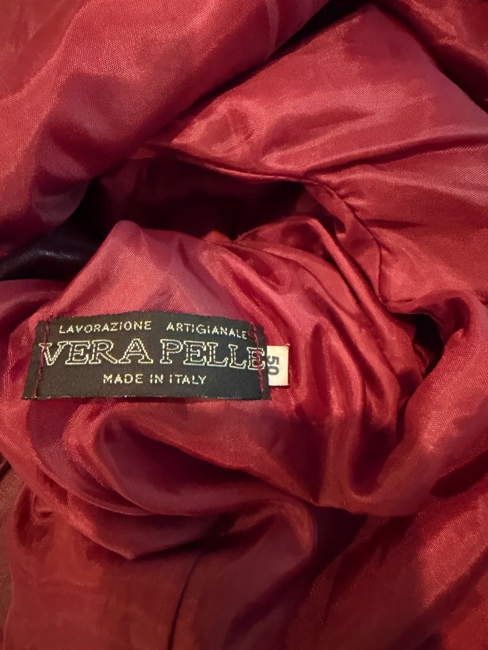 Vera Pelle Vintage Jacket Burgundy Leather Collared Buttons Pockets Lined Size L